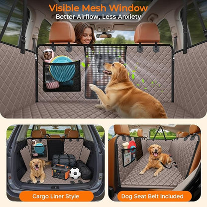 URPOWER Hard Bottom Dog Car Seat Cover, Back Seat Extender for Cars & SUVs | 400 lbs Support, 45% More Space, Waterproof, Mesh Window, Scratch Resistant, Non-Slip, Easy Care, Dog Seat Belt Included - Image 3