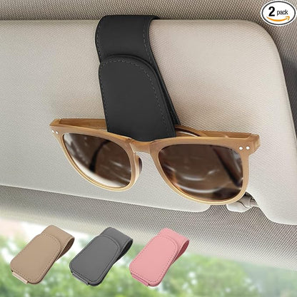 Magnetic Leather Car Sunglass Holder, Visor Sunglasses Holder Clip, 2 Pack | Suitable for Different Size Eyeglasses, Easy Opreation, Car Organziation Accessories by Ompellus