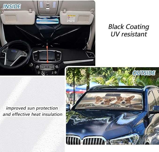 Windshield Sun Shade Umbrella Cute Corgi Dog Driving Car Foldable Car Front Window Sunshade Blocks UV Rays Heat Keep Vehicle Cool 55"x27.5" - Image 4
