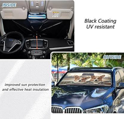 Windshield Sun Shade Umbrella Cute Corgi Dog Driving Car Foldable Car Front Window Sunshade Blocks UV Rays Heat Keep Vehicle Cool 55"x27.5" - Image 4