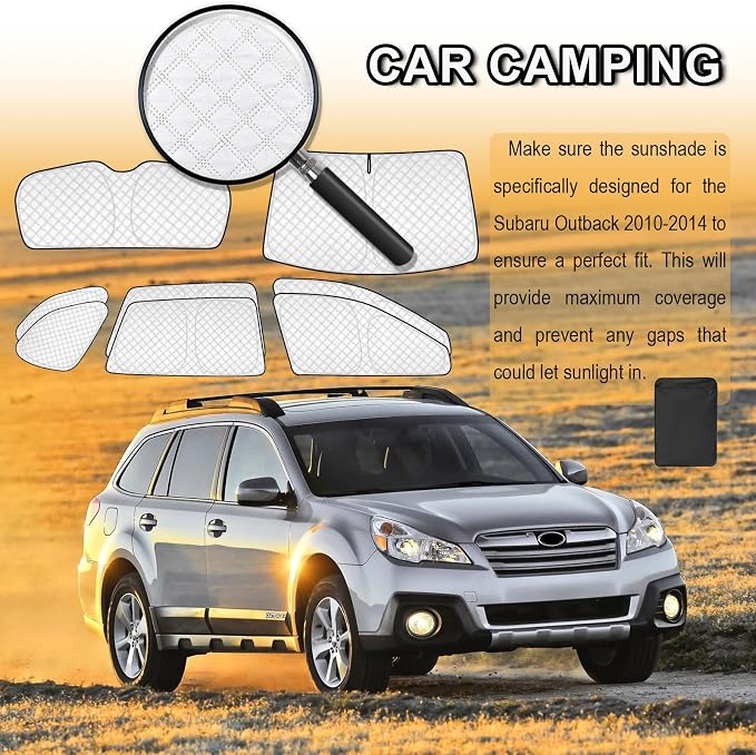 KMF 8pcs Thicken Sun Shades for Subaru Outback 2010-2014 Accessories, Custom Privacy Full Car Window Covers Sunshade for Windshield Side Rear, UV Block and Blackout for Camping Outdoor - Image 6