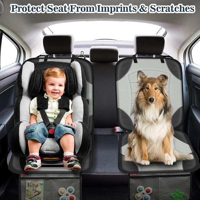 Sinvitron Car Seat Protector for Child Car Seat, Waterproof Car Seat Cover for Leather and Fabric Seats, 2 Mesh Pockets, Non-Slip Bottom, Thick Padding Cushion(1 Pack, Grey) - Image 2