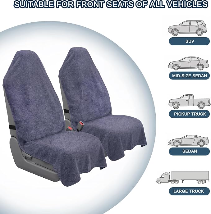 Car Seat Towel Cover, 2pcs Universal Front Seat Protector for Cars, SUVs and Trucks, Sweat Towel Car Seat Cover for Gym, Yoga, Swimming, Pets and Family Travel, Purple Gray - Image 5
