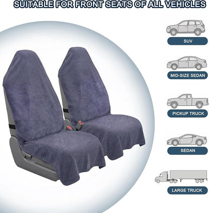 Car Seat Towel Cover, 2pcs Universal Front Seat Protector for Cars, SUVs and Trucks, Sweat Towel Car Seat Cover for Gym, Yoga, Swimming, Pets and Family Travel, Purple Gray - Image 5