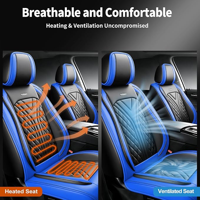 for Subaru Impreza 2012-2026 Car Seat Covers, Full Set, Blue | Luxury Full Coverage Leather Seat Protectors, Waterproof Breathable, Non-Slip, Easy to Install, Airbag Compatible, All-Season - Image 6