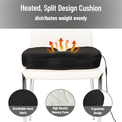 Mind Reader Heated Memory Foam Seat Cushion with Air-Cloud Support, Slim Ergonomic Cushion with 4 Heat Settings Timer and Auto Shut-Off, Black - Image 5