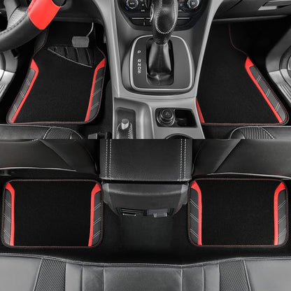 CAR PASS Leather Steering Wheel Cover and Waterproof Car Floor Mats,Microfiber Universal Car Combo Fit for 95% Sedan,SUV,Cars,14.5-15inch Sporty Anti-Slip Safety Comfortable Design(Black＆Red) - Image 5