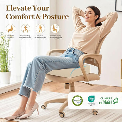 TranquilRelax Memory Foam Seat Cushion for Office Chair, 3-Inch, Khaki | Medium-firm Support for Long Sitting, Washable Mesh Cover, Non-slip Base, Perfect for Car Seats & Short Drivers - Image 7