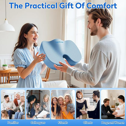 CushZone XL Memory Foam Seat Cushion for Office & Car, Light Blue | U-shaped Coccyx Cutout, Contoured Design, Breathable Removable Mesh Cover, Non-Slip Base, Carry Handle - Image 7
