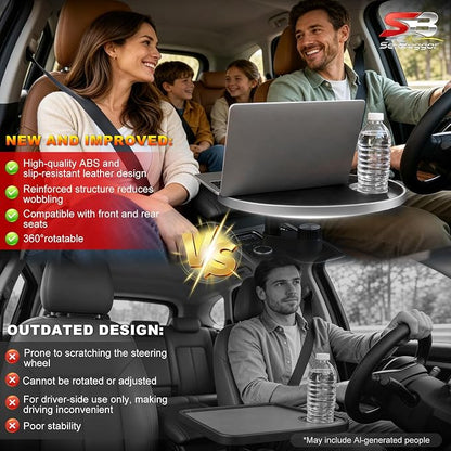 Car Desk for Laptop and Eating - 360°Rotating Cup Holder Table Tray -Black | Anti-Wobble Reinforced Support Compatible with Tesla Model 3/Y/S/X, Truck, SUV Non-slip Surface Fits 2.65"-3.15" Cup Holders - Image 2