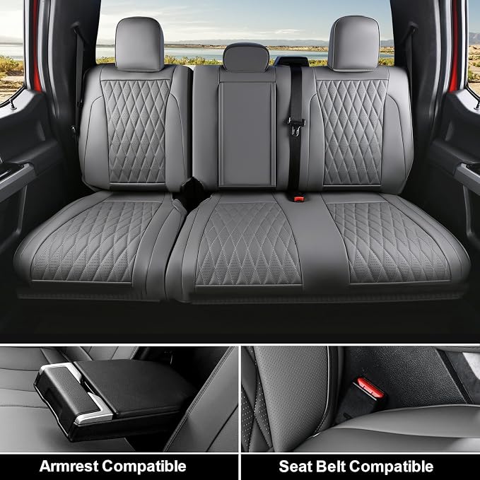 Coverado Leather Seat Covers Full Set Fit for Ford F150 F250 F350 F450, Waterproof Ford F150 Truck Seat Covers Fit for 2015-2026 F150 and 2017-2026 F250 F350 F450 (Gray) - Image 4
