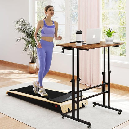SIDUCAL Mobile Standing Desk with Charging Station, Portable Desk for Walking Pad, Adjustable Computer Workstation with Wheels, Office Table Stand with Tilted Desktop 23.62" D X 31.5" W Rustic Brown - Image 3