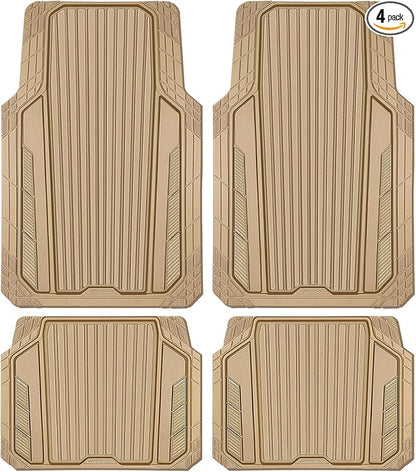 CAR PASS Heavy Duty Sporty Rubber Car Mats, Deep Dish All Weather Car Floor Mats Full Set, Waterproof Anti-Slip Automotive Matts Rugs Trim to Fit for Most Sedans SUVs, 4-Piece All Beige by CARPASS
