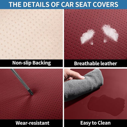 Leather Front Seat Covers for Cars Automotive Seat Protectors | Breathable Waterproof Durable Full Surround & Lumbar Support Design Non-Slip Universal Fit for Most Cars SUVs Trucks Vans Red - Image 3