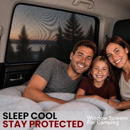 SM/RL Car Window Shades for Baby & Camping; 2-Pack/8 Sizes. Stretch-to-Fit Up to H:24" x W:39" Rear Windows. Blocks 96.25% UV Tested, Breathable Full-Coverage Mesh Bug Screens | Qualizzi® - Image 2
