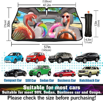 CHILL·TEK Funny Animal Car Windshield Sun Shade Umbrella, Cute Flamingo Car Sun Shade Umbrella, Block UV Rays Heat Foldable Windshield Umbrella Sun Visor Protector - Keep Vehicle Cool for Cars SUV - Image 5