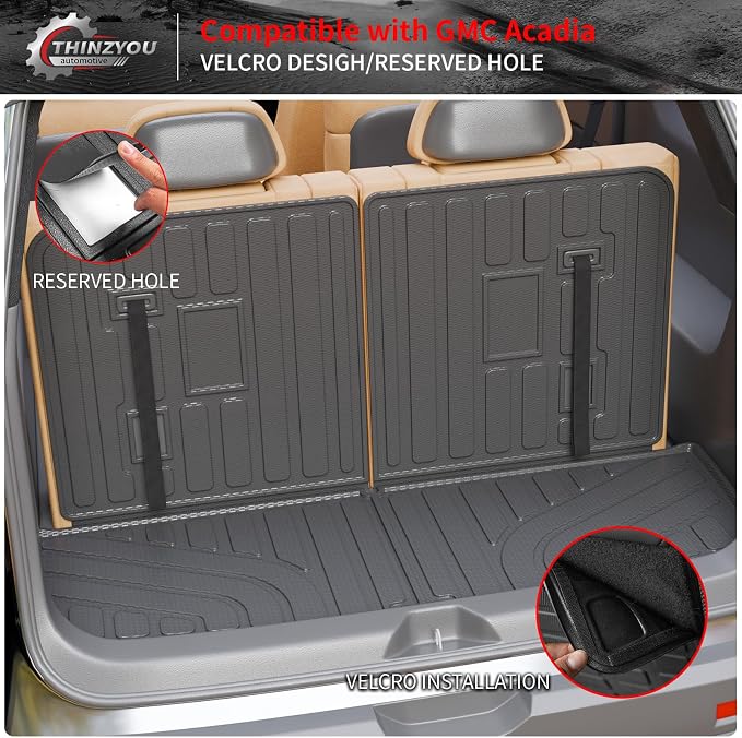 Trunk Mat with Backrest Mat for 2017-2023 GMC Acadia 6&7 Seats | Cargo Mat Cargo Liner Trunk Liner TPE All Weather Back Seat Cover Protector 2022 Acadia Accessories - Image 3