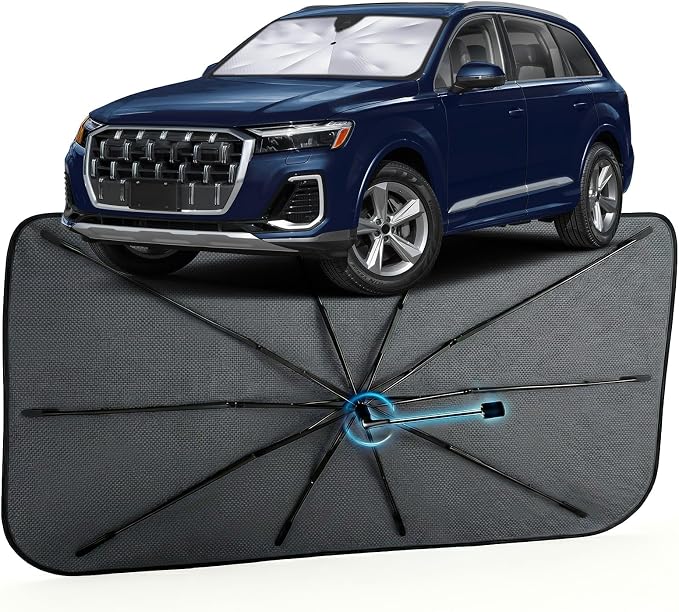 Car Windshield Sun Shade Umbrella for Audi Q7 2016-2026, 1:1 Exact Fit | [Reflective Coated Fabric] Car Shades Sun Visor Keep Car Cool and Protects Interior, Sunshade Umbrella for Front Window by MakeLifeBetter