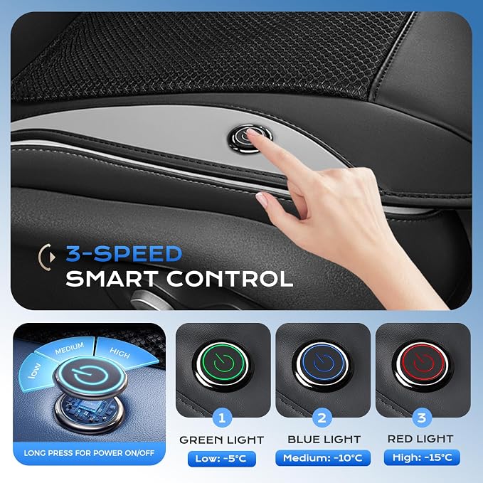 Coverado Cooling Seat Cushion for Car, Breathable Ventilated Seat Cover with 3 Adjustable Airflow Settings, Universal Gray Seat Pad for SUV, Truck, Van，Black&Gray - Image 2