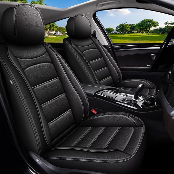 IKABEVEM Car Seat Covers Fit for Honda Fit 2007-2020: Luxury Leather Automotive Front Seat Covers, Car Seat Protector(2PCS Front, Black) by IKABEVEM