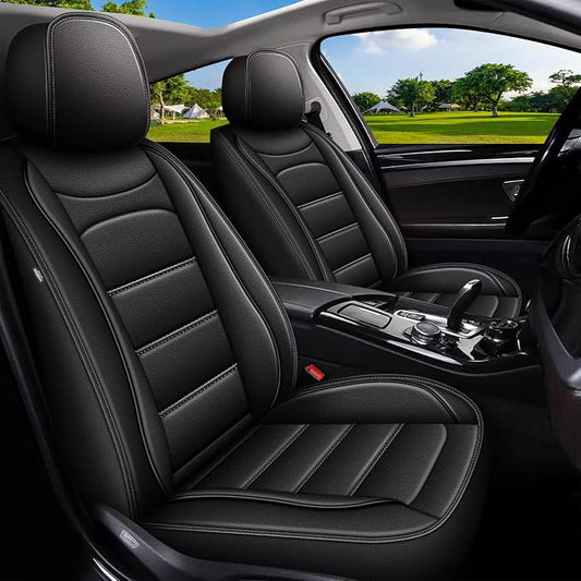 IKABEVEM Car Seat Covers Fit for Honda Fit 2007-2020: Luxury Leather Automotive Front Seat Covers, Car Seat Protector(2PCS Front, Black) by IKABEVEM