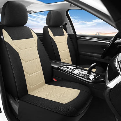 Pariiaotin 3D Air Mesh Car Seat Cover Front Sets Washable and Breathable Premium Cloth Automotive Vehicle Seat Covers for Cars Interior, Universal Fit for Most Cars, Sedan, Truck, SUV(Black/Beige) - Image 2