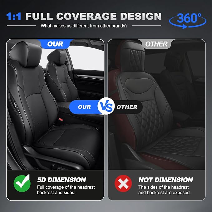 AOMSAZTO Custom Fit Seat Covers for Honda Accord 2018-2022 Front&Rear Set | 5-Piece Set, Includes Neck Pillows, Armrest Cover, Steering Wheel Cover & Seat Belt Covers Faux Leather Black(Not for LX) - Image 3