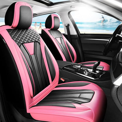 Fit Avalon Premium Leather Car Seat Covers for Toyota Avalon 2001-2021 2022 - Waterproof，Breathable，All-Weather Seat Cushion Protecto & Airbag Compatible, Full Set Pink&Black by Unknown