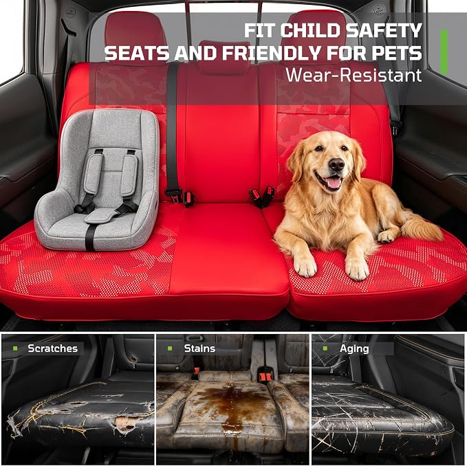 Car Seat Covers Fit for Toyota Tacoma 2016-2023 Double/Crew Cab,Red | Custom Faux Leather Full Set,Waterproof & Wear-Resistant,Fits Tacoma 3rd Gen SR,SR5,Limited,TRD Sport,TRD Off-Road,TRD Pro - Image 6
