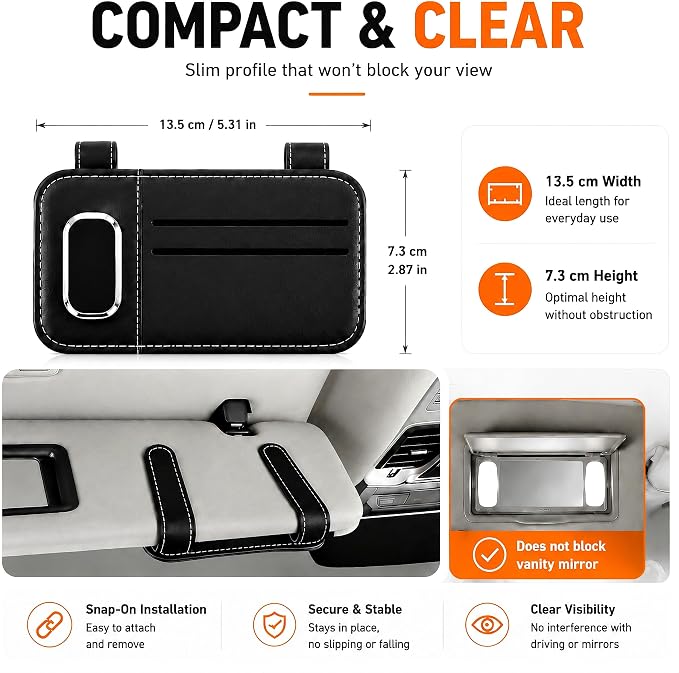 Car Visor Glasses Clip - PU Leather Card Holder,Double Clips | Slim Profile,Quick Access,Secure Hold,Vehicle Sunglasses Storage,Parking Pass,ID Card,Cash & Receipt Organizer - Image 6