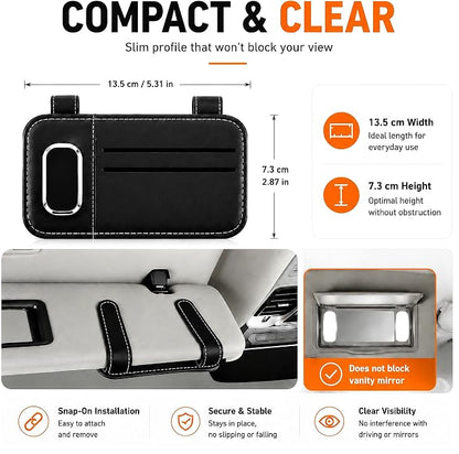 Car Visor Glasses Clip - PU Leather Card Holder,Double Clips | Slim Profile,Quick Access,Secure Hold,Vehicle Sunglasses Storage,Parking Pass,ID Card,Cash & Receipt Organizer - Image 6