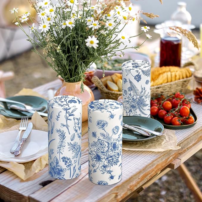 Zonon 8 Pcs Vintage Floral Round Tissues Box Car Holder with Facial Tissue Bulk Blue Flower Travel Tubes for Car with 50 Sheets Spring Cylinder Face Towel Fit for Cup Holder Round Container - Image 6