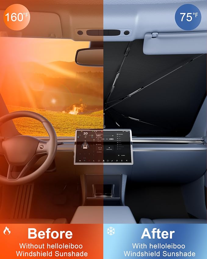 helloleiboo Custom Fit Ford F150 Windshield Sun Shade Umbrella | Foldable, 5-Layer Vinyl Coating, Reflective Heat Protection, UV Protection - Image 2