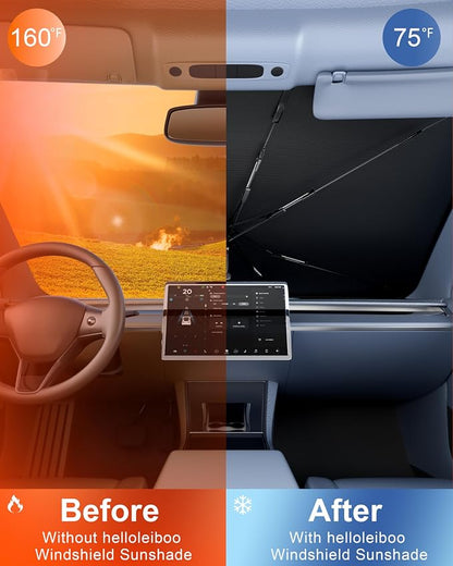 helloleiboo Custom Fit Ford F150 Windshield Sun Shade Umbrella | Foldable, 5-Layer Vinyl Coating, Reflective Heat Protection, UV Protection - Image 2