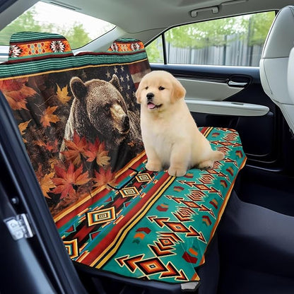 Aztec Bear American Flag Maple Leaves Pattern Bench Seat Cover for SUV Waterproof Car Seat Cover Non-Slip Dog Car Seat Cover for Back Seat Heavy Duty Backseat Protector for SUV Sedan Truck - Image 3