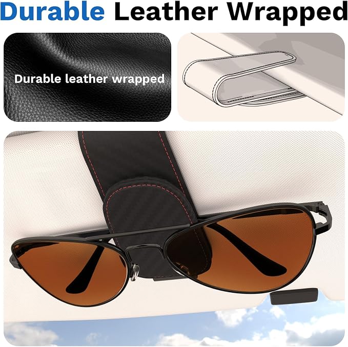 BFXM Car Sunglass Holder, Magnetic Leather Sunglass Holder | Eyeglass Hanger Clip for Car Sun Visor, Car Sun Visor Ticket and Card Clip - Image 7