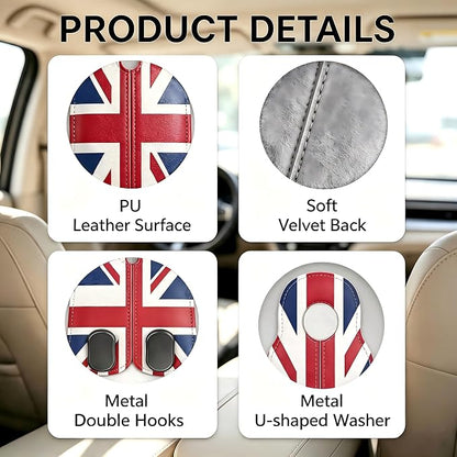 Car Seat Back Headrest Hooks - 2 Pack, Union Jack Pattern Purse Hook for Car, Metal Leather Multifunctional Auto Hanger Organizer for Bags Water Bottles Phones - Image 3