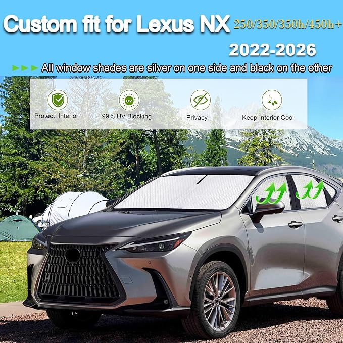 KMF 8pcs Thicken Sun Shades for Lexus NX 2022-2025 2026 Accessories, Full Car Window Covers Sunshade for Windshield Side Rear, UV Block and Privacy Blackout for Car Camping Outdoor - Image 5