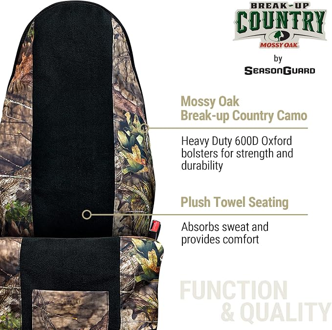 Season Guard Mossy Oak Camo Car Seat Cover Towel Protector; Great for After Gym Workouts, Dogs, Kids, and Outdoor Activities; Universal Fit for Cars SUVs MiniVans Trucks, EZ fit, Non Slip Grip, 2pc - Image 2