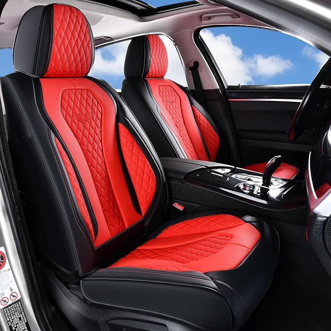 Coverado Car Seat Covers, Seat Covers Full Set, Red Car Seat Cover, Auto Seat Covers Front Seats Rear Seat Cover, Luxury Car Seat Cushion,Leather Seat Cover Seat Protector Universal Fit Most Cars - Image 2