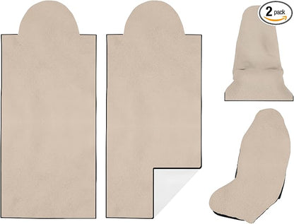 2 Pack Car Seat Towel Covers for Gym, Front Seats, Beige | Beige Sweat Protector for Front Seats Premium Thickened with Elastic Strap Breathable & Quick Dry Machine Washable Running by Semtomn