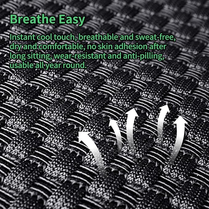 Fit Leaf Car Seat Covers for Nissan Leaf 2011-2024 2025 2026-Upgraded Premium Breathable Cooling Ice Silk Leather Seat Covers,All-Weather Breathable Seat Cushion Protector,Full Set,Black - Image 6