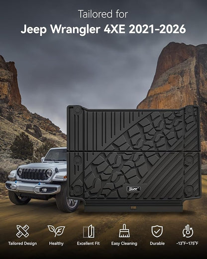 3W Backrest Liner & Cargo Liner for Jeep Wrangler 4XE 2021-2026 (Non JL/JK) | All Weather TPE Rubber Heavy Duty Car Liner Trunk Mat Wrangler 4XE Accessories (Hybrid & 4 Door with Subwoofer) - Image 2
