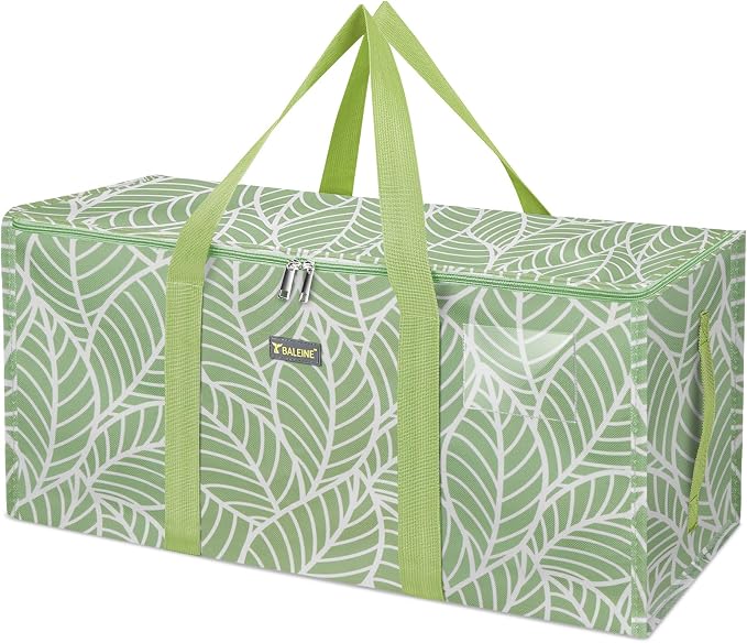 BALEINE Extra Large Storage Tote with Zippers & Carrying Handles, Heavy-Duty Oxford Fabric Moving Bags for Laundry, Space Saving, Storage, Antique Foliage by BALEINE
