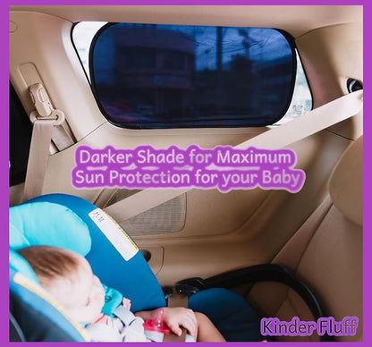 Car Window Shades - Certified 99.79% UVA & 99.95% UVB Sun Protection. Award Winning car Sun Shade for Side Windows. 4 Pack Semi Transparent 22" x 14" - Window Shade for car Baby by Kinder Fluff - Image 2