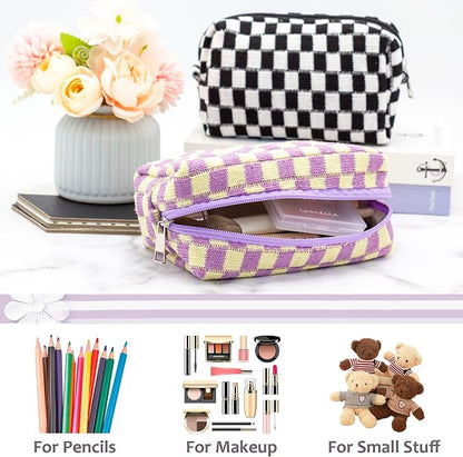 Checkered Makeup Bag for Purse, Small Travel Cosmetic Pouch,Purple,2 Pack | Cute Zipper Makeup Organizer for Women, Travel Essentials, Toiletries, Makeup Brushes, Beauty Accessories&Bridesmaid Gifts - Image 4