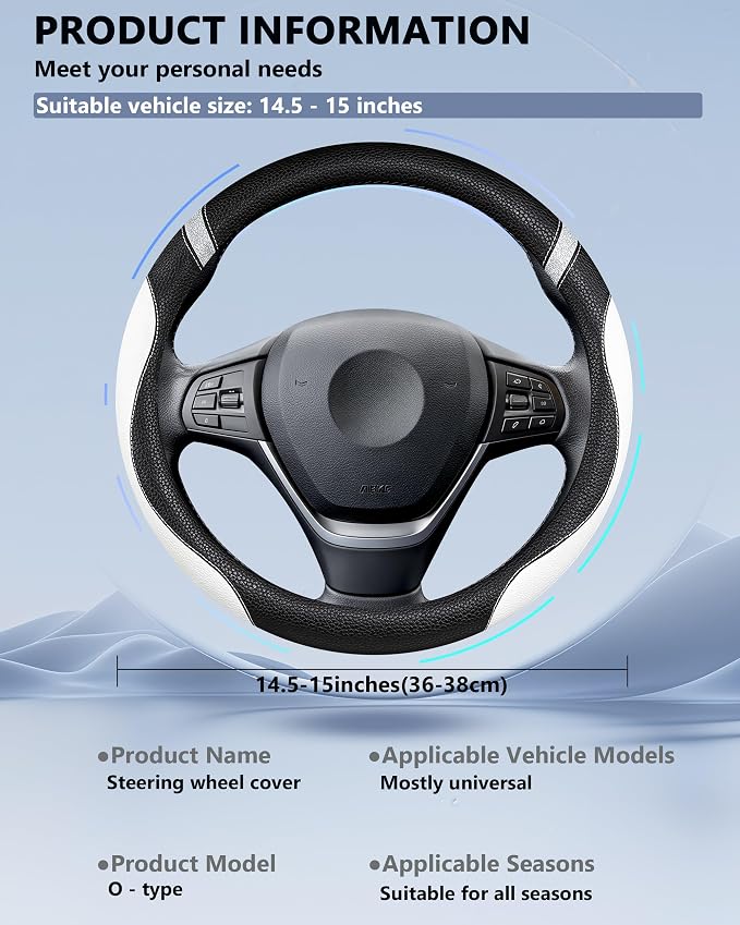 Steering Wheel Cover for Women Leather Universal Steering Wheel Cover for Car 15 inch (White) - Image 6