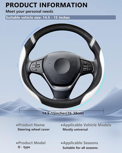 Steering Wheel Cover for Women Leather Universal Steering Wheel Cover for Car 15 inch (White) - Image 6