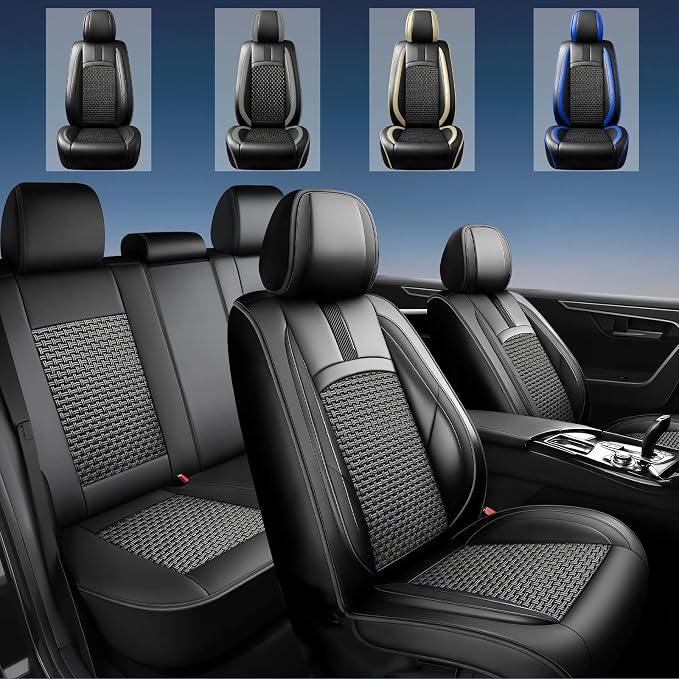 Fit Maxima Car Seat Covers for Nissan Maxima 2011-2021 2022 2023-Upgraded Premium Breathable Cooling Ice Silk Leather Seat Covers,All-Weather Breathable Seat Cushion Protector,Full Set,Black - Image 2