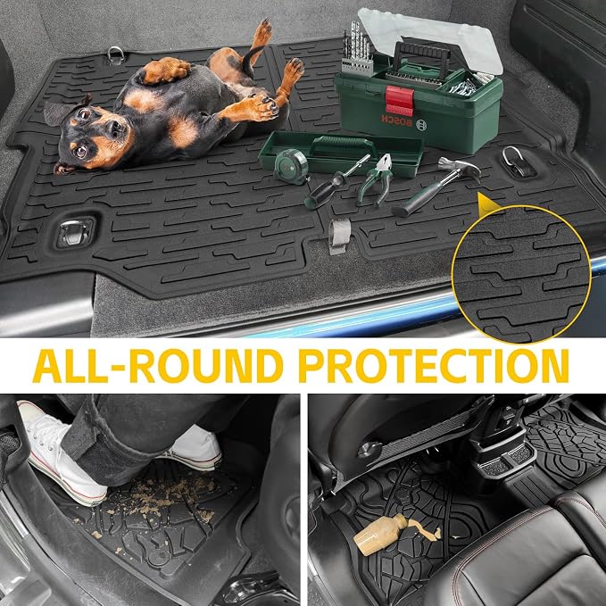 Cargo Mats for 2021-2026 Jeep Wrangler JL 4XE Floor Liners with Trunk Mat All Weather TPE Protector Rear Floor Trunk Liners for 2021 2022 2023 2024 2025 2026 Wrangler JL 4XE 4 Door Accessories - Image 6